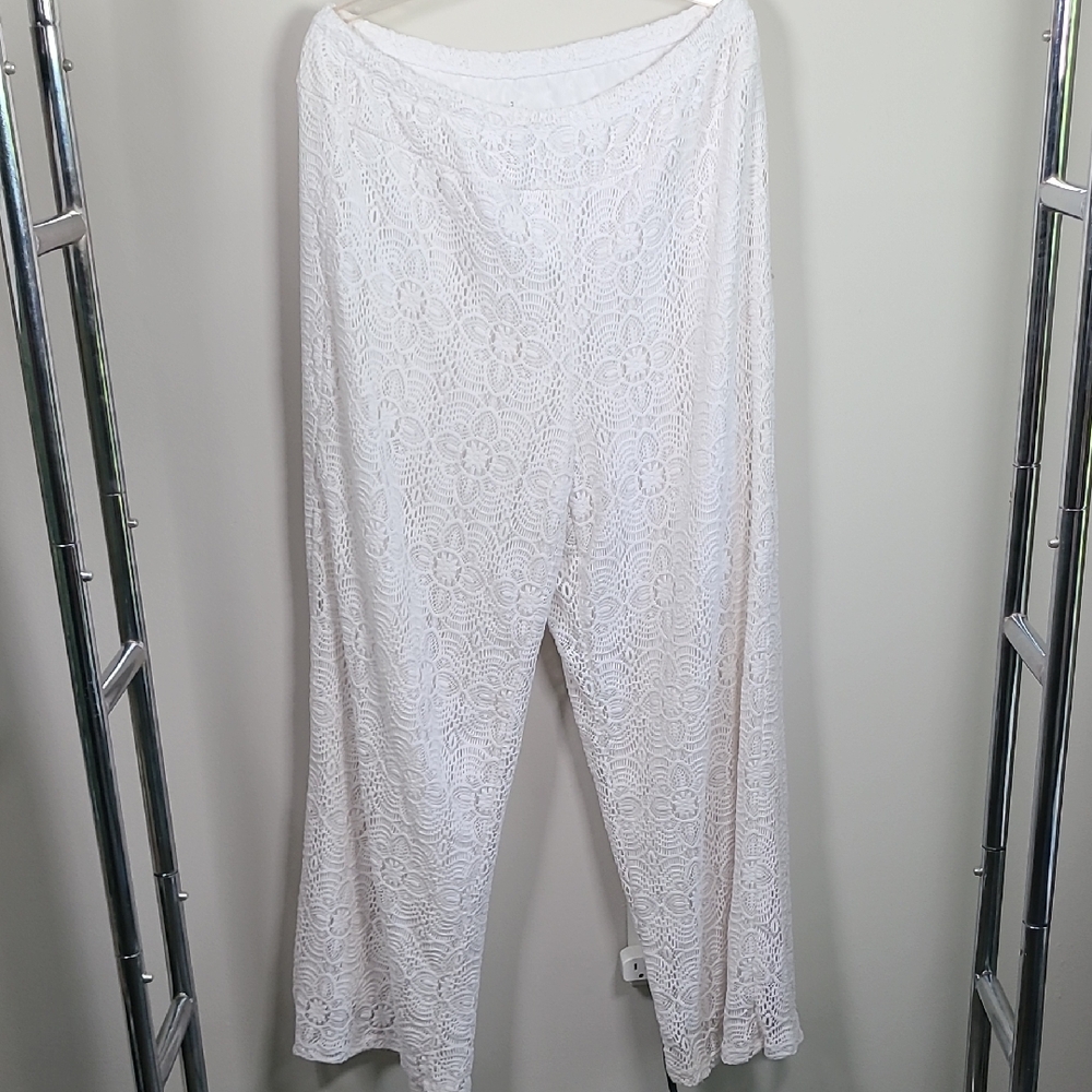 White Lace Wide-Leg Pants